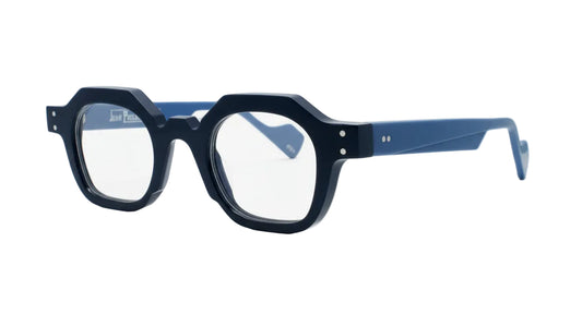 Blue eyeglasses on a white background
