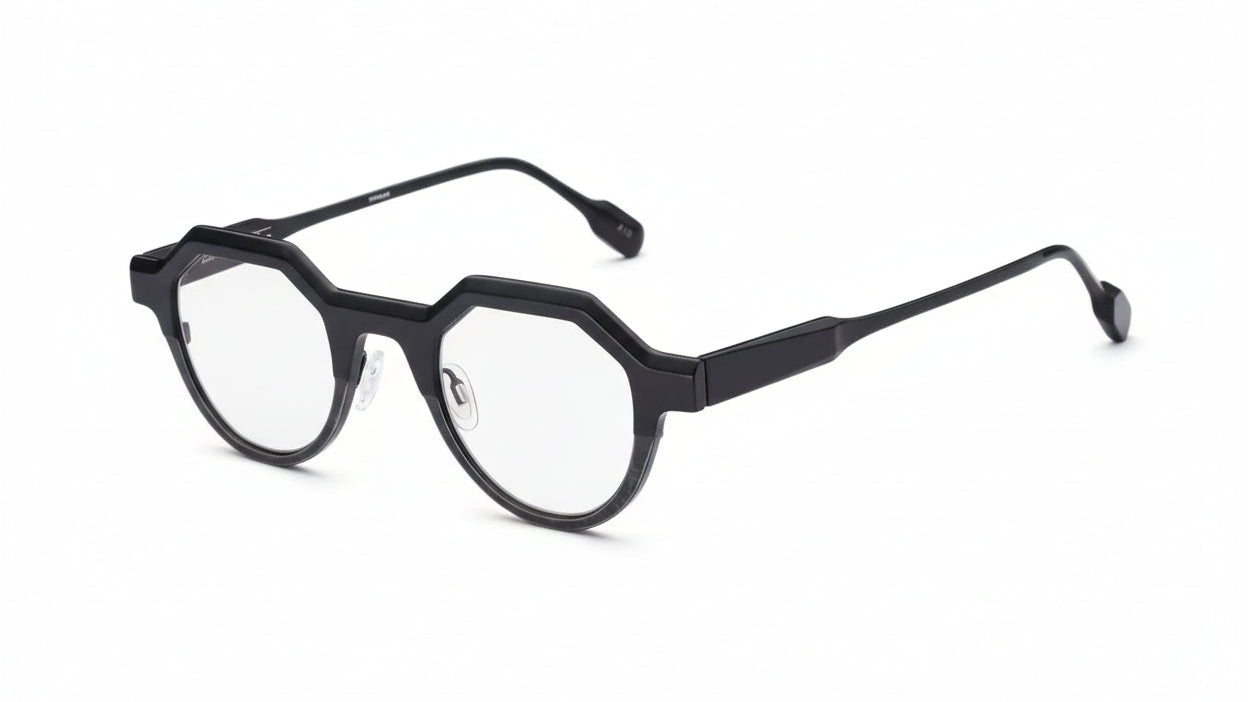 Black titanium eyeglasses on a white background