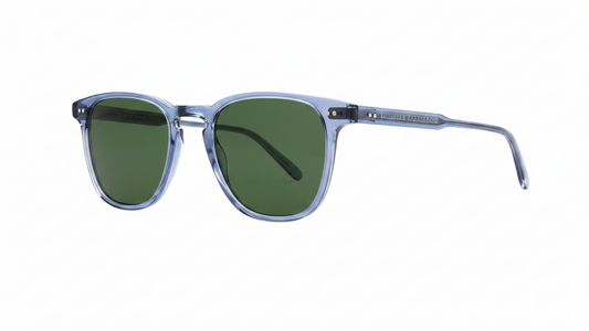 Sunglasses with green lenses and clear frame on a white background