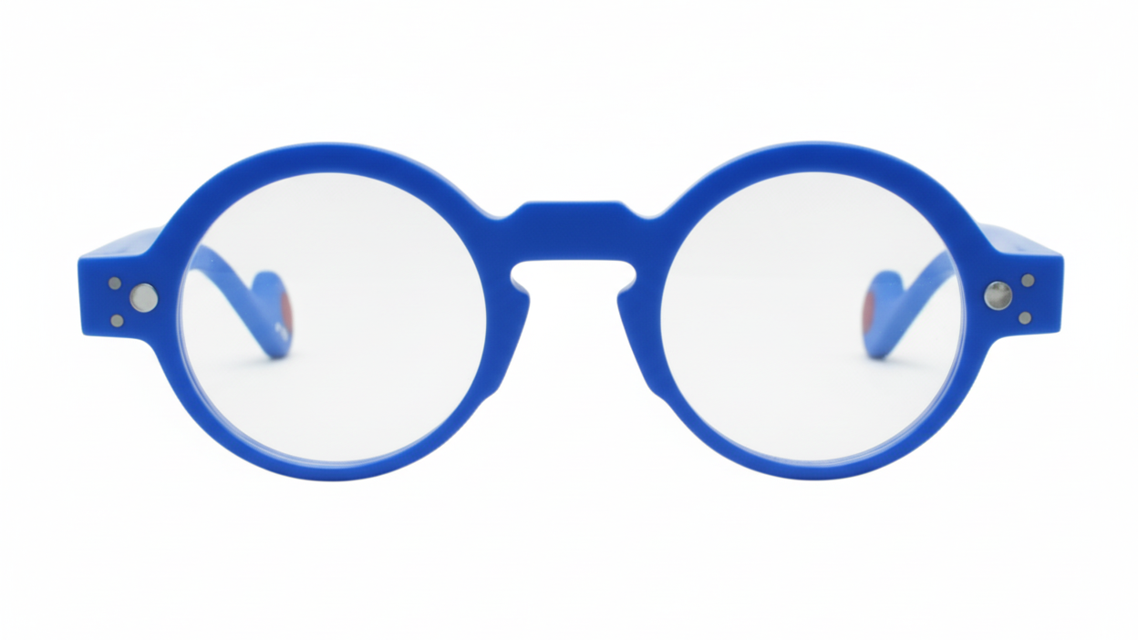 Blue eyeglasses on a white background