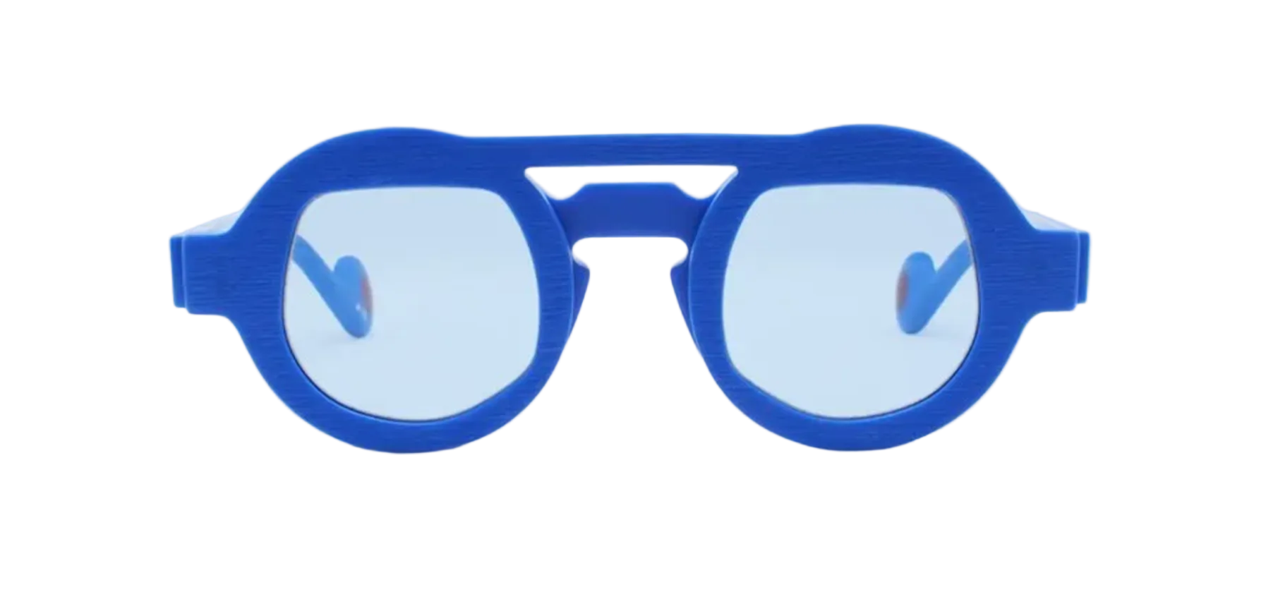 Blue sunglasses with a white background