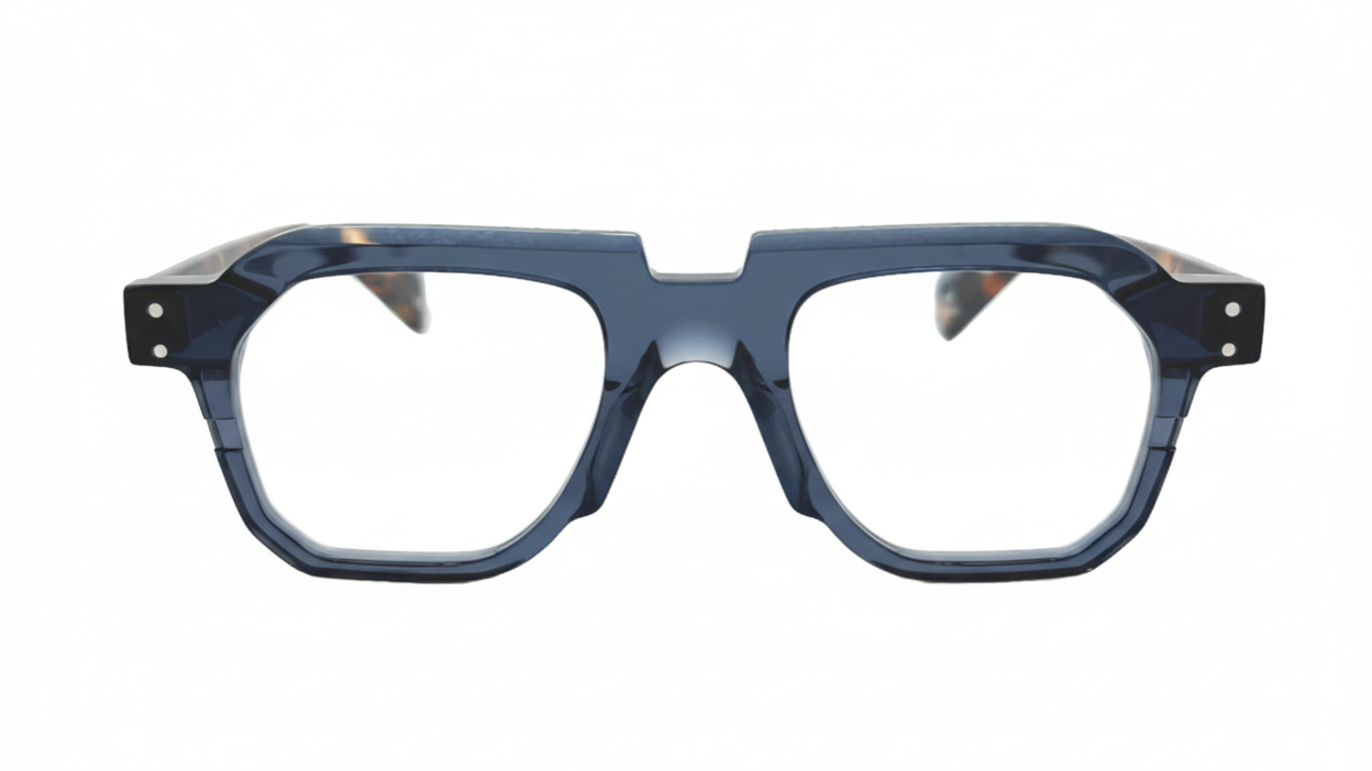 Blue eyeglasses on a white background
