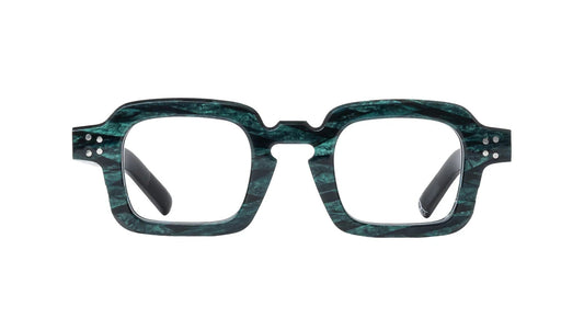 Green marbled eyeglasses on a white background
