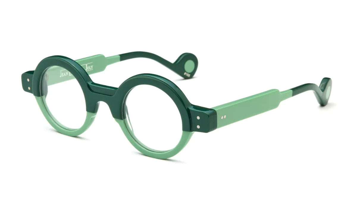 Green eyeglasses with a white background
