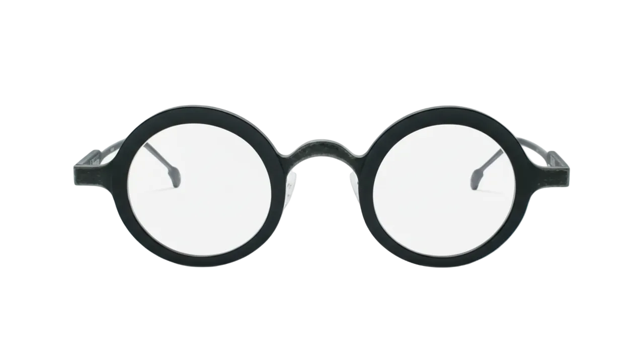 Black round eyeglasses on a white background