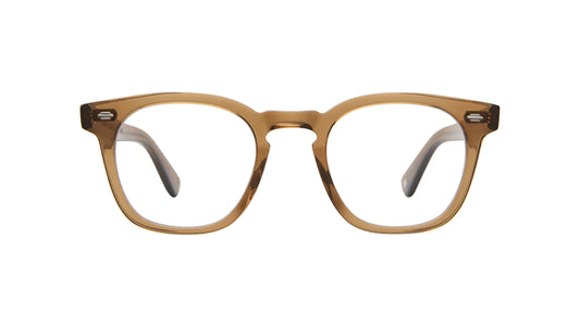 A pair of square-shaped, vintage-style eyeglasses with a tortoise patterned frame.